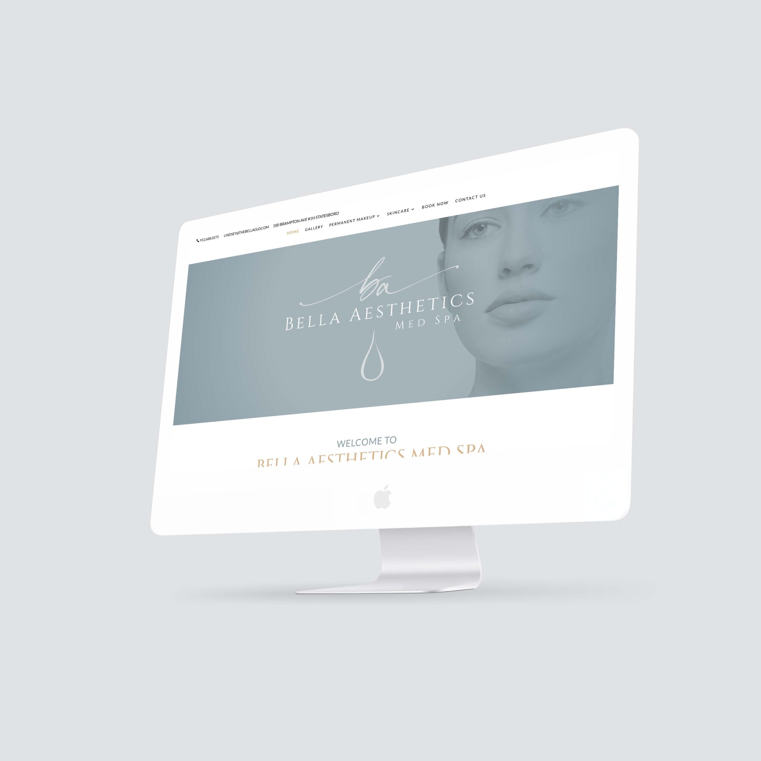 Mock-up of a website design for Bella Aesthetics Med Spa in Statesboro, Ga.